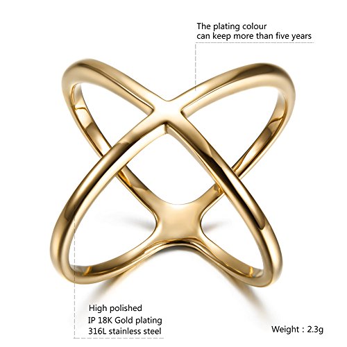 14K Gold Criss Cross Ring for Women, Rose Gold Plated X Ring, Dainty Non-Tarnish Infinity Silver Ring, Cute Daily Fashion Jewelry, Size 6,7,8,9,10