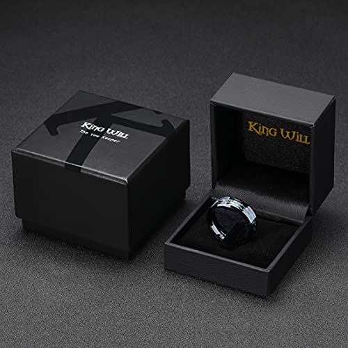 King Will 8mm Mens Tungsten Wedding Rings Carbon Fiber Plaid Inlaid Polished - color: Black-Green Fiber, size: 7