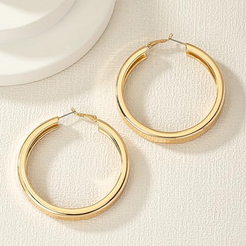 Large Hoop Earrings for Women Lightweight Chunky Earrings | Big Hoop Earrings for Women Chunky Jewelry 70s Outfits for Women - style: Hoop-G-01