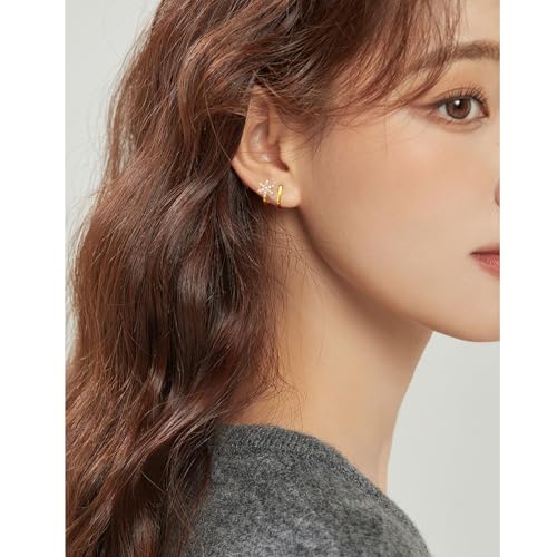 Dainty Gold Huggie Hoop Earrings for Women - 18K Gold Plated Cubic Zirconia Lightweight Mini Double Hoops Earrings for Everyday Wear - style: 2 Pairs Small Hoop