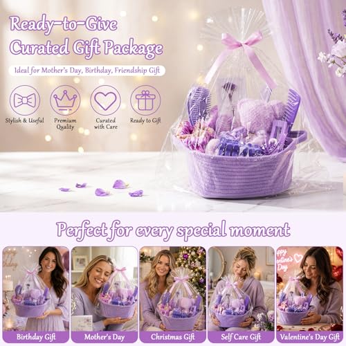 20 Pcs Gift Basket for Women Hair Care Pack Includes Self Care Beauty Set Hair brush Set for Women, Mom Friend Sister Wife Grandma Girlfriend Daughter(Purple) - color: Purple