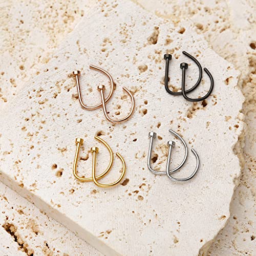 20G Nose Rings Piercing Jewelry Screw Hoops Hypoallergenic for Women Men - color: D Shape,20G 8mm+10mm