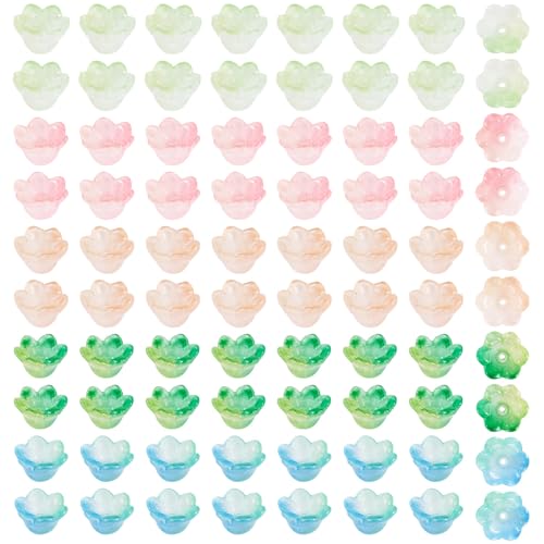 200Pcs Flower Glass Bead Caps for Jewelry Making Cute Floral Crystal Glass Beads Bulk with Glitter Powder Beads Caps for Wind Chimes Handmade Earring Crafts Supplies - color: Mixed Crystals