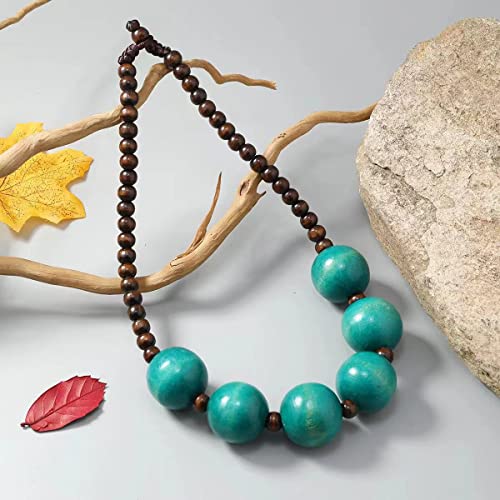 COLORFUL BLING Ethnic Large Chunky Wooden Beaded Necklaces Boho African Statement Necklace Handmade Tribal Collar Choker Bib Jewelry - color: six beads blue