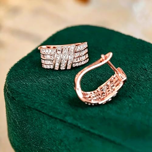 Modern Fashion Women Hoop Earrings Full Crystal CZ Wedding Trendy Jewelry - color: Rose Gold Color