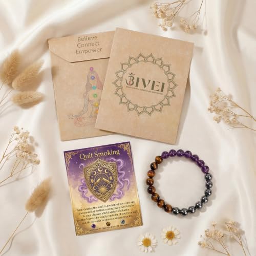 Bivei Protection Crystal Healing Bracelet | 8MM Strength Bracelet Spiritual Stretch Beaded Jewelry for Women Men Gift - color: Quit Smoking, size: Medium 6.8-7.3 inch