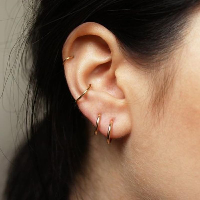 Small Gold Hoop Earrings, Lightweight 14K Gold Plated Huggie Hoop Earrings for Cartilage Helix Tragus, Hypoallergenic Earrings for Women Men, Tiny Thin Hoops Surgical Steel Endless Hoops Earrings 6-10 mm - color: 16g-6mm