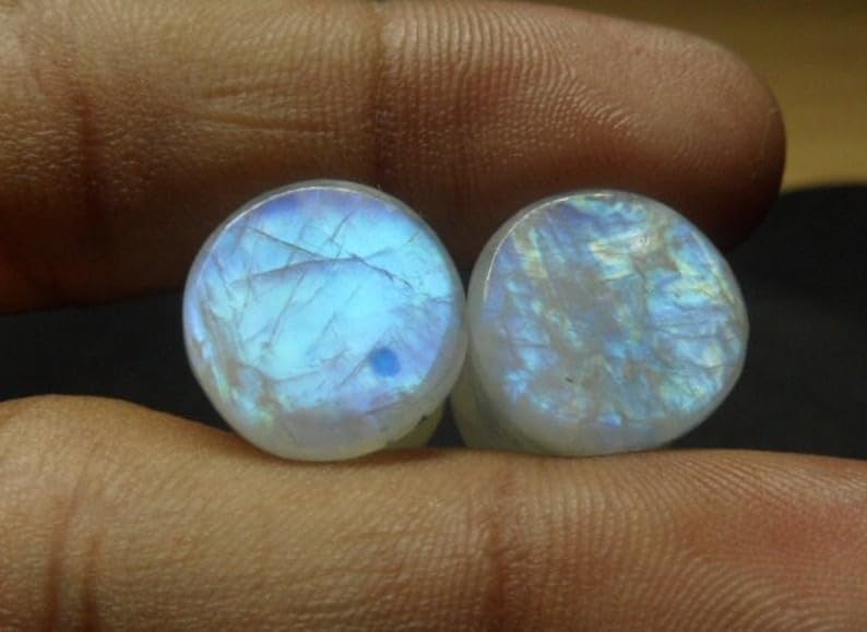 Natural Rainbow Moon Stone, Tunnels White Fire Plugs Ear Gauge & Plugs Earrings Convex & Concave