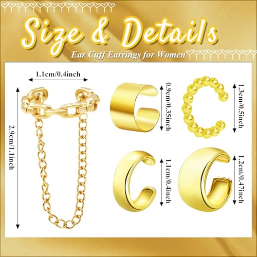 5 Pcs Thin Chunky Ear Cuff Earrings for Women 14K Gold Plated Brass Ear Cuffs Non Piercing Trendy Clip on Cartilage Earrings Cubic Zirconia Fake Piercings Earrings Jewelry - color: Chunky,Chain Gold