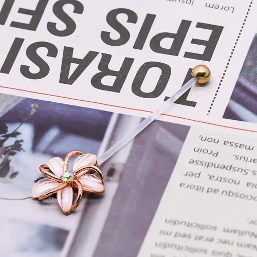VERAMI 14G 38mm Pregnancy Belly Button Rings Flexible Bioplast Long Bar Flower Belly Rings for Maternity Clear Navel Piercing Retainer - color: Rose Gold-pink flower