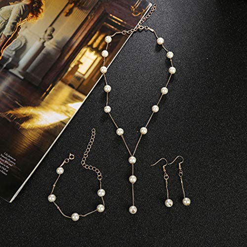 Bridal Necklace Earring and Bracelet Set Faux Pearl Jewelry Set for Women Wedding Bridal Jewelry (Gold)