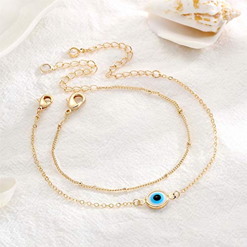 Dainty Gold Bracelets for Women, 14K Gold Plated Adjustable Layered Beads Bracelet Cute Evil Eye Oval Chain Pearl Bar Turtle Gold Bracelets for Women Jewelry - style: "Evil Eye&Beads Chain