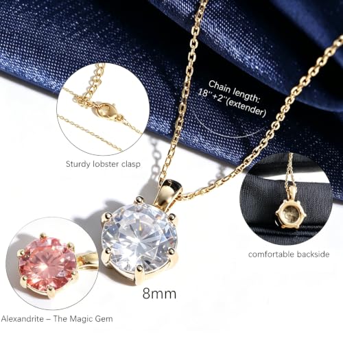 Cubic Zirconia Necklace Stainless Steel Color Change Synthetic Alexandrite/Solitaire Necklace Pendant Women - color: Round-Alexandrite-G