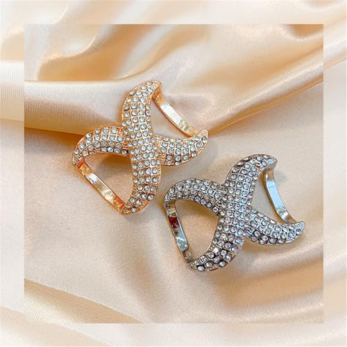 Rhinestone Infinity Silk Scarf Ring Brooch for Women Fashion Crystal X Chain Shawl Scarves Buckle Clip Brooches Dainty Dress Accessories Wedding Birthday Jewelry Gift - color: Silver