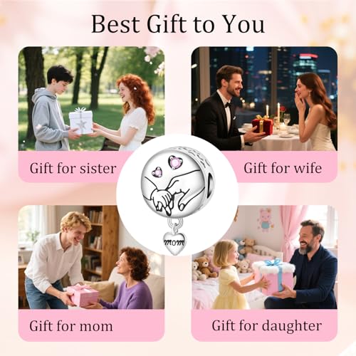 925 Sterling Silver Bead Charm for Pandora Bracelets and Necklaces,Pink Bow Cherry Butterfly Blue Ocean Pendant Bead Charms Jewelry Present Valentines Gifts for Wife/Girlfriend Women - style: Mother's Holding charm