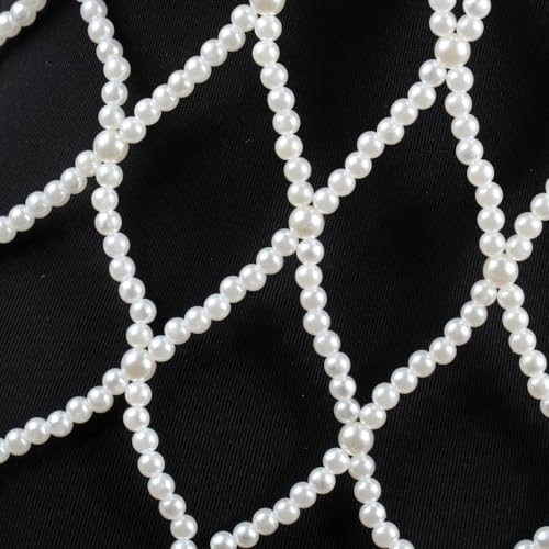 Pearl Body Chain for Women White Bead Mesh Cover Up Top Shoulder Shawl Statement Necklace Jewelry Costume - color: N1400-white pearl