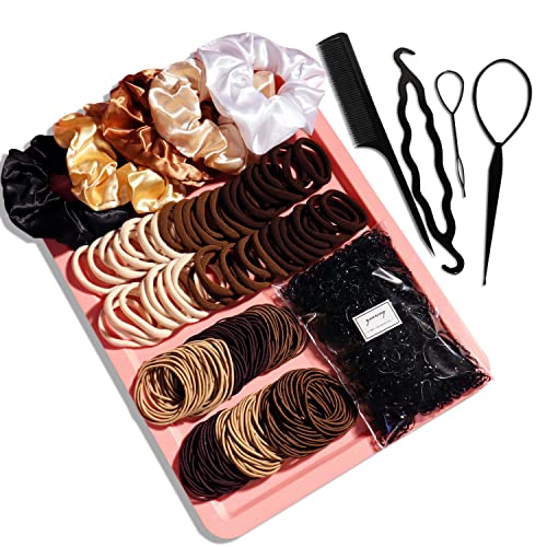 YANRONG 1159PCS Hair Accessories for Woman Set Seamless Ponytail Holders Variety Hair Scrunchies Hair Bands Scrunchy Hair Ties For Thick and Curly (Brown) - color: Brown