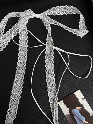 Bravace Lace Bow Choker Necklace for Women Long Wrap Tie Layered Ballet Lace Collar Elegant Black Lolita Gothic Party Neck Jewelry Romantic Adjustable Velvet Ribbon Trendy Accessory Gift - color: White