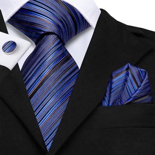 Hi-Tie Men 63inches Tie Set Extra Long Necktie Paisley Tie Pocket Suqare Cufflinks Big and Tall Men Tie - color: Blue Black