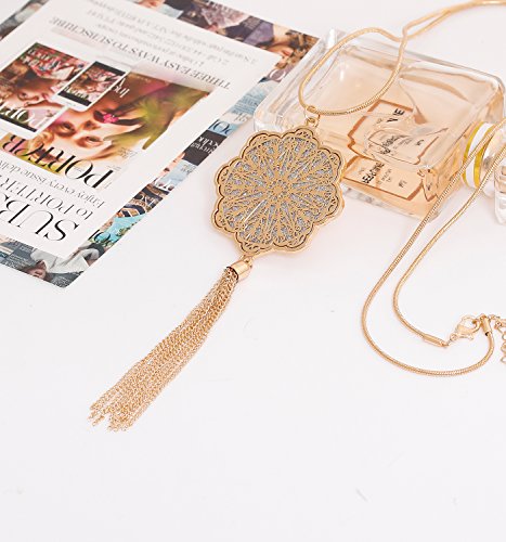MOLOCH Long Necklaces For Woman Disk Circle Pendant Necklaces Tassel Fringe Necklace Set Statement Pendant - color: floral-shaped-gold