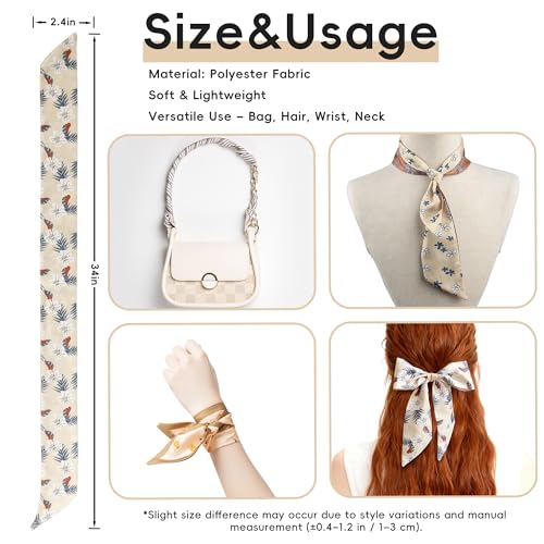 ZXZH 6 Pack Fashion Scarves for Women, Versatile Boho Head Scarf | Satin Scarf for Hair, Neck, Wrist, and Purse Accessories - color: Cognac Botanical Mix
