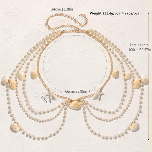 XZQTIVE Starfish Pearl Waist Chain Belts for Women Mermaids Seashell Pearl Belly Chain Gold Pirate Rave Festival Summer Bikini Beach Jewelry Accessories - style: Starfish-11