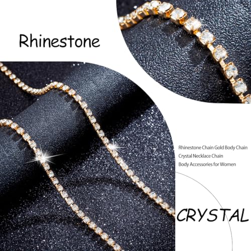 Rhinestone Chain Gold Body Chain Crystal Necklace Chain Body Accessories for Women - color: Gold body chain