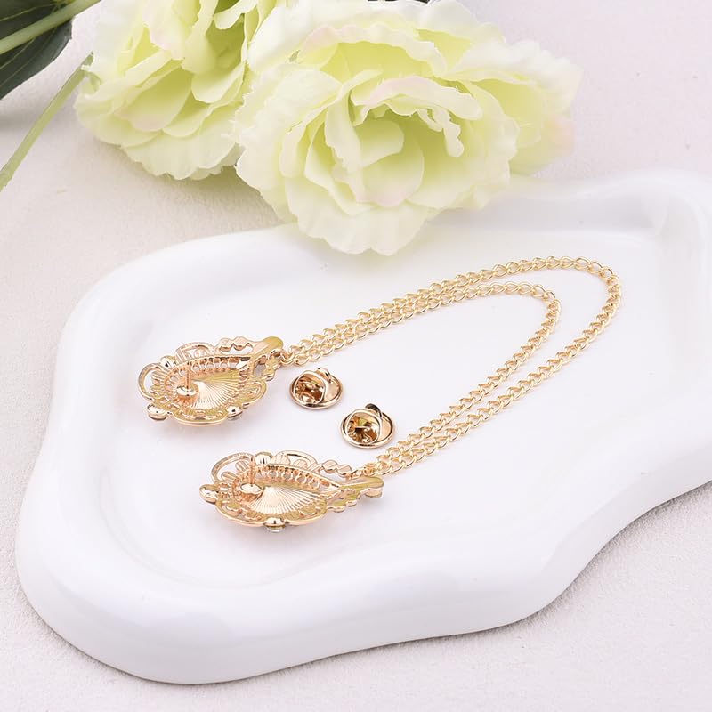 Teardrop Rhinestone Brooch Mens Lapel Pins for Shirt Collar Hanging Chain Brooch Suit Pin Crystal Rhinestone Lapel Pins for Men - color: Green