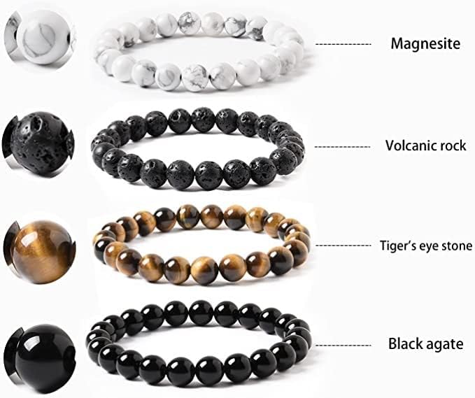 WFJ Black Obsidian Hematite Triple Protection Bracelets Set - Tiger Eye Beaded Natural Stone Bracelet for Men Women Gemstone (10MM) - color: Tiger's Eye Set of 4