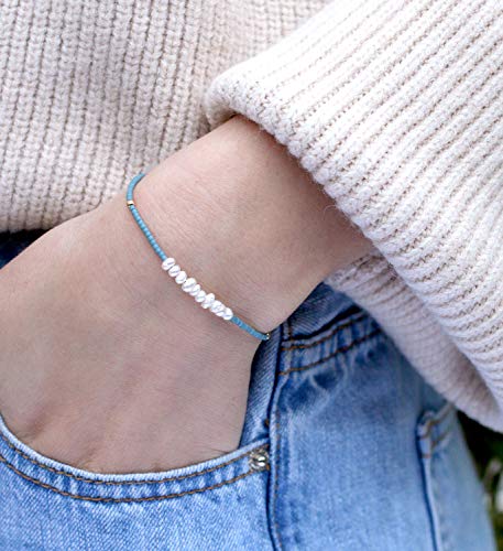 KELITCH Womens Pearl Bracelets Friendship Bracelet Handmade Miyuki Beads Charm Bracelet Holiday Gift - color: Lake Blue G