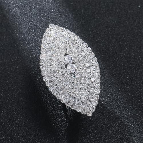 Sparkling Oval Chunky Rhinestone Ring for Women Adjustable Thick Big Cocktail Statement Rings Cubic Zirconia Geometric Crystal Band Ring Wedding Birthday Party Halloween Christmas Jewelry - color: Silver
