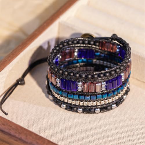 YGLINE Natural Stone Wrap Bracelet for Women Boho Bracelets Healing Crystal Beaded Bracelet Adjustable 3/5 Wraps Bracelet Handmade Birthday Gifts for Women - color: blue