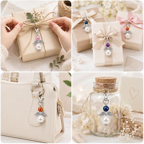 Metacipher 180Pcs DIY Angel Keychain Making Kit with Beads and Pliers | Angel Wing Spacers,Pearl Beads,Lobster Clasps,DIY Bag Charm, Jewelry Making Supplies,Party Favor,Crafts for Women - color: White Pearl