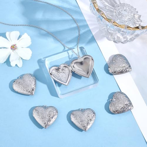 24Pcs Heart Photo Frame Charm 2 Styles Flat Round Stainless Steel Photo Locket Pendants Blank Memory Locket Picture Charms for Necklace Jewelry Making DIY Craft Women Gift - size: 29x29x7mm