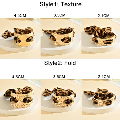 Chunky Gold Hammered Bracelets for Women, Leopard Print Scarf Big Golden Stainless Steel Cuff Bangle Silk Styling Charm Stackable Statement Jewelry Gifts - color: 4.5CM-Gold