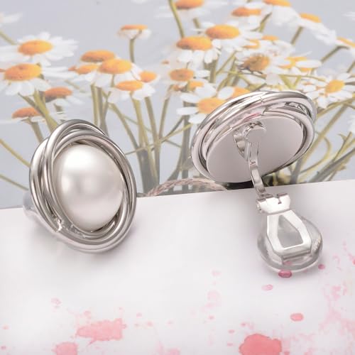 Yoursfs Faux Pearl Clip On Earrings For Women 18K Gold Plated Button Ear Clips - style: Faux Pearl Clip On Earrings