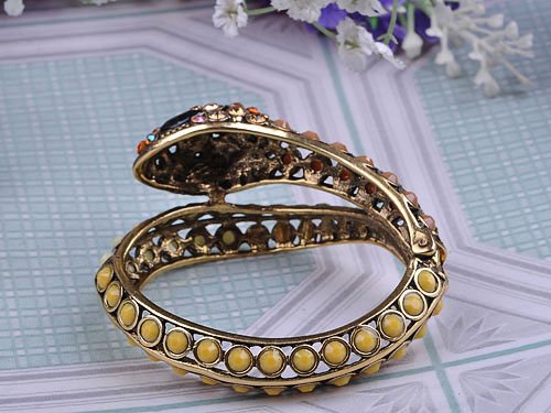Alilang Womens Golden Tone Brown Ivory Beaded Egyptian Exotic Snake Bangle Bracelet - color: Golden