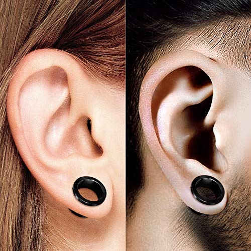 Pair of 316L Surgical Steel Black Anodized Screw-fit Piercing Jewelry Ear Stretching Lobe Plugs flesh Tunnel Earring - style: B02 2Pcs 00g (9mm)