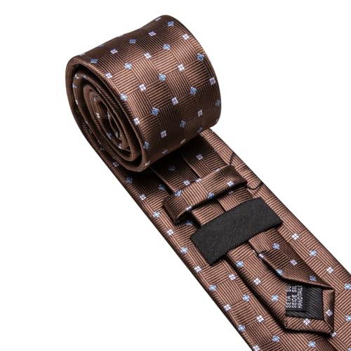 YOHOWA Men Plaid/Striped Ties Clip Set Silk Necktie Pocket Square Cufflinks | Woven Classic,Formal/Casual Mens Tie,Pocket Square Cufflinks Set,Luxury,Business,Wedding,Party,Prom,Graduation - color: Brown