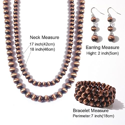 KOSMOS-LI Western Style Multi Layer Necklaces Bracelet Earrings Faux Pearl Cowgirl Beaded Women Jewelry Sets - color: bronze21090