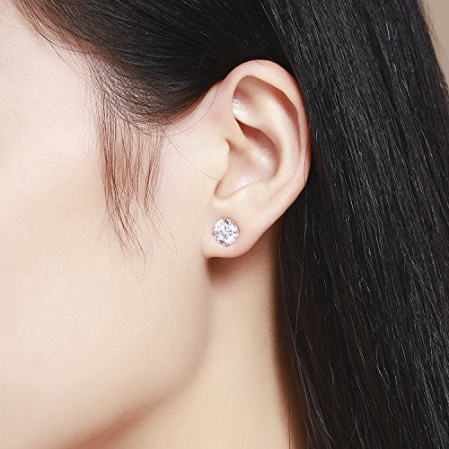 SBLING Platinum Plated Sterling Silver Stud Earrings Made with Austrian Crystals - size: Medium Size: 8mm