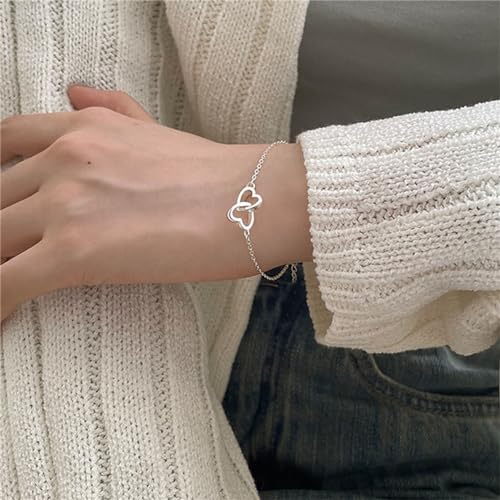 925 Sterling Silver Bracelets for Women Adjustable Love Heart Charm Chain Bracelets Fashion Jewelry Valentine's Day Gifts for Your Lover - color: 4-Sliver