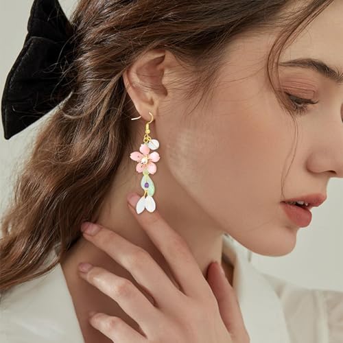 NEWITIN 4 Pieces Flower Jewelry Set for Women Fashion Costume Jewels Pink Flower Dangle Earrings Necklace Floral Beads Bracelet Gold Jewelry Set for Women - color: Pink Flower Jewelry Set