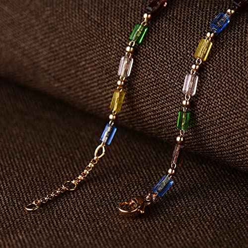 Gold Chain Bracelet for Women, 14K Gold Plated | Dainty Bracelets with Adjustable Chain, Trendy Jewelry Gift for Women - style: Colorful chain