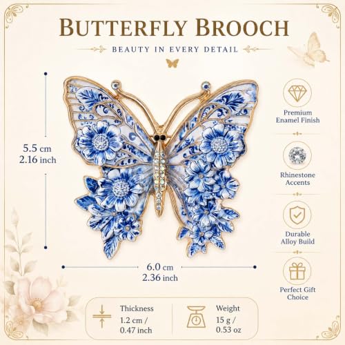 Butterfly American Flag Brooch Pin for Women Sparkly Crystal Red Blue Butterflys Brooches Pins Colorful Enamel Butterfly Statement Pin Patriotic Jewelry Accessorie Gifts - color: Blue