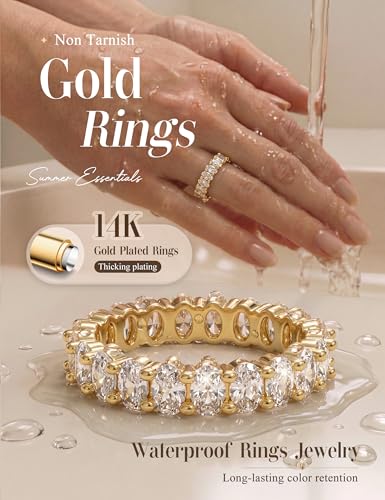 LOLIAS 14K Gold Plated Rings for Women Engagement Eternity Wedding Bands | Non Tarnish Love Promise Rings for Her Cubic Zirconia Stackable Rings for Women Statement Thumb Rings Stacking Size 6-10 - style: Oval Cubic Zirconia-14K Gold Plated