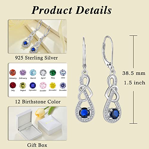 Dangle Drop Earrings for Women 925 Sterling Silver Heart Infinity Leverback Earrings Birthstone Jewelry Gifts for Women Wife Girlfriend Mother Daughter Her - color: 09 September - Sapphire