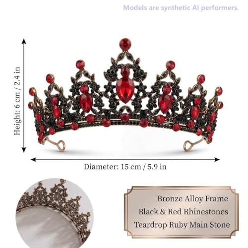 Kamirola - Queen Crown and Tiaras Princess Crown for Women Crystal Headbands for Bridal, Princess for Wedding and Party - color: Black& Red