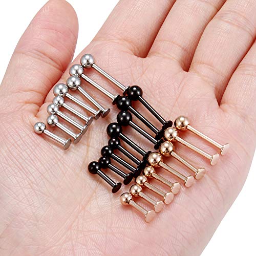 Labret Barbell 24PCS Monroe Lip Barbell Ring Helix Earring Tragus Cartilage Studs Surgical Steel Piercing Jewelry for Women Men 20-12G - color: B: 24pcs 14gauge