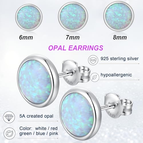 Jiamiaoi 18K White Gold Plated Opal Earrings s925 Sterling Silver Opal Stud Earrings Hypoallergenic Earring Studs For Women Men, 6mm-8mm Options - color: a-white silver, size: 8mm